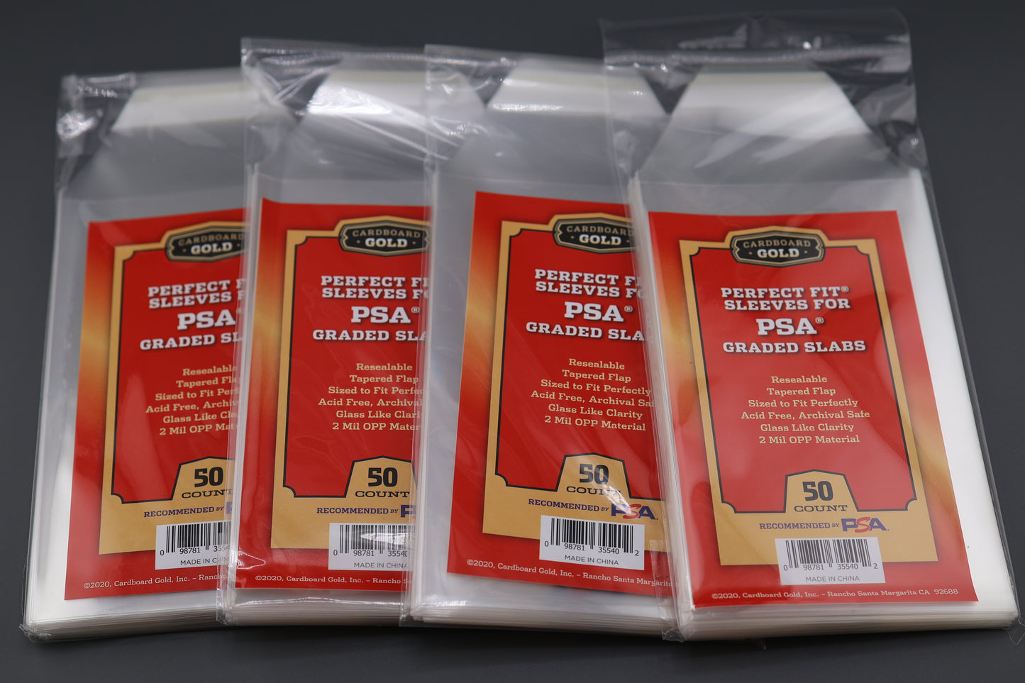 200 Perfect Fit Sleeves for PSA Graded Slabs WITH PSA LOGO (4-pack bundle) (Cardboard Gold)