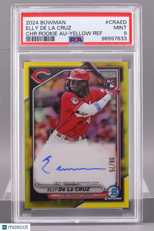 Elly De La Cruz 2024 Bowman Chrome Rookie Autographs #CRAED Yellow Ref PSA 9 RC