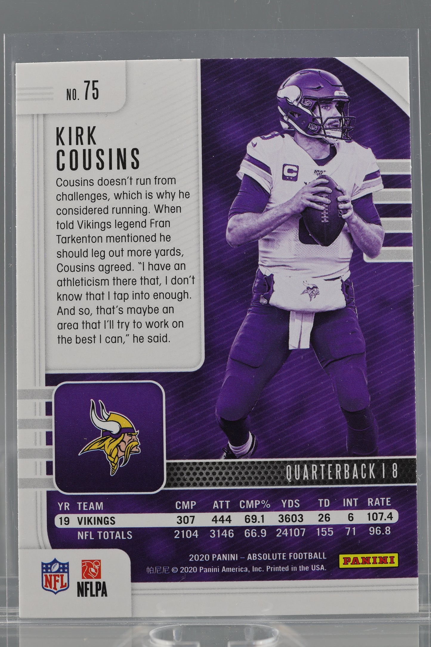 Kirk Cousins 2020 Panini Absolute  #75        Minnesota Vikings