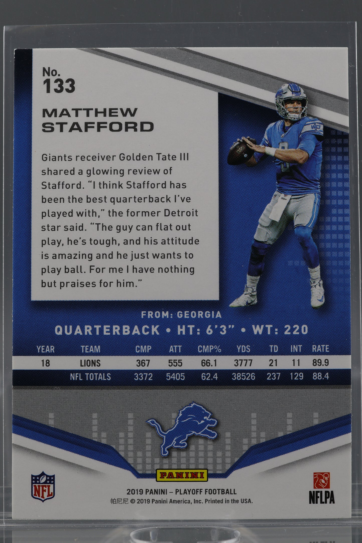 Matthew Stafford 2019 Panini Playoff  #133        Detroit Lions