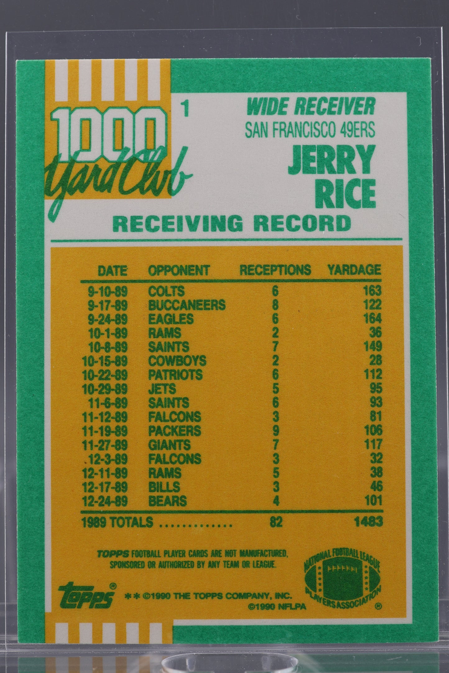 Jerry Rice 1990 Topps 1000 Yard Club  #1        San Francisco 49ers