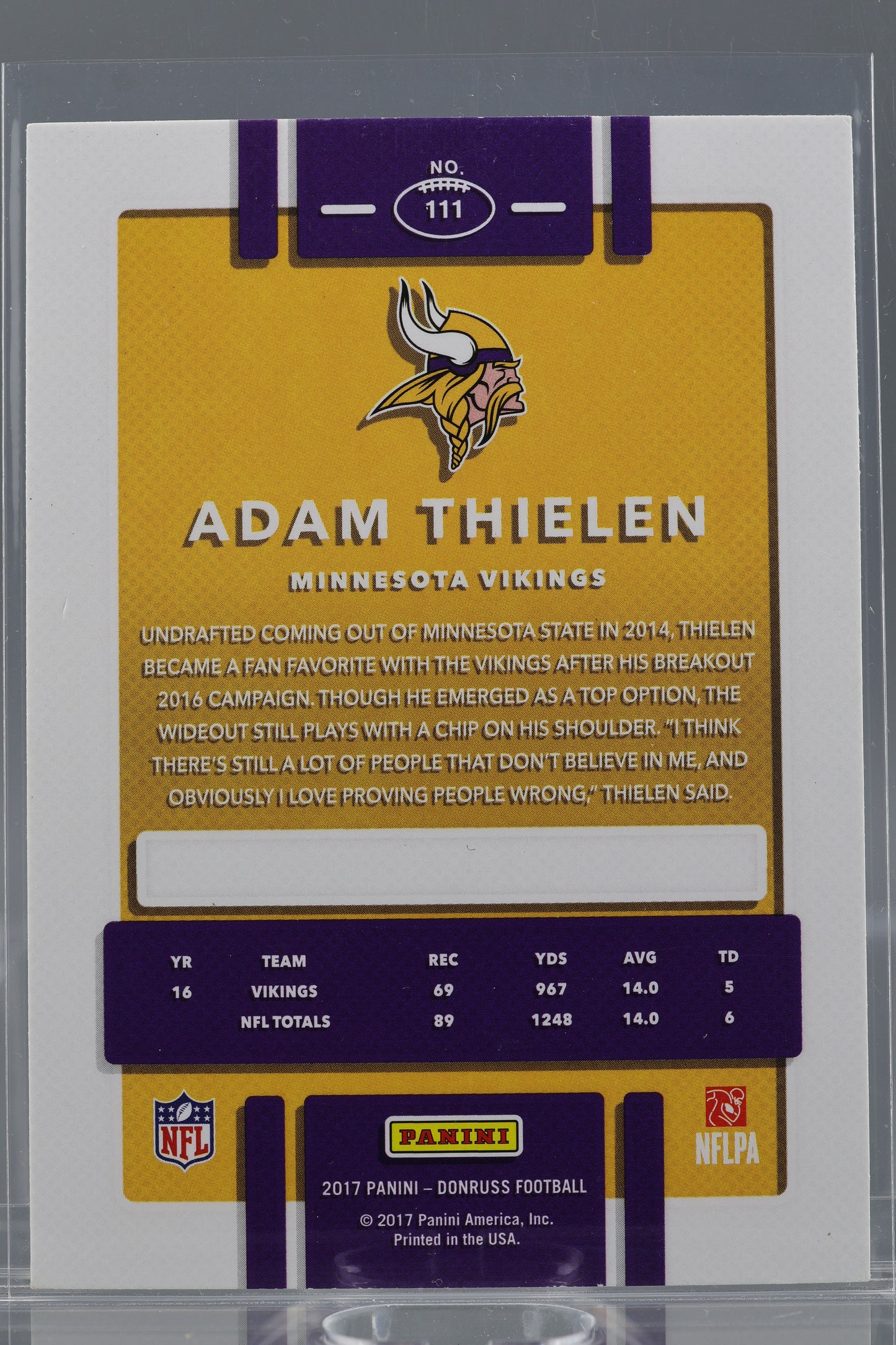 Adam Thielen 2017 Donruss  #111        Minnesota Vikings