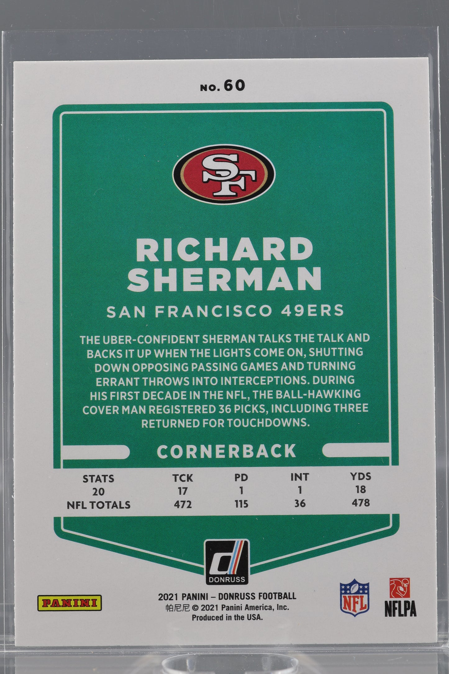 Richard Sherman 2021 Donruss  #60        San Francisco 49ers