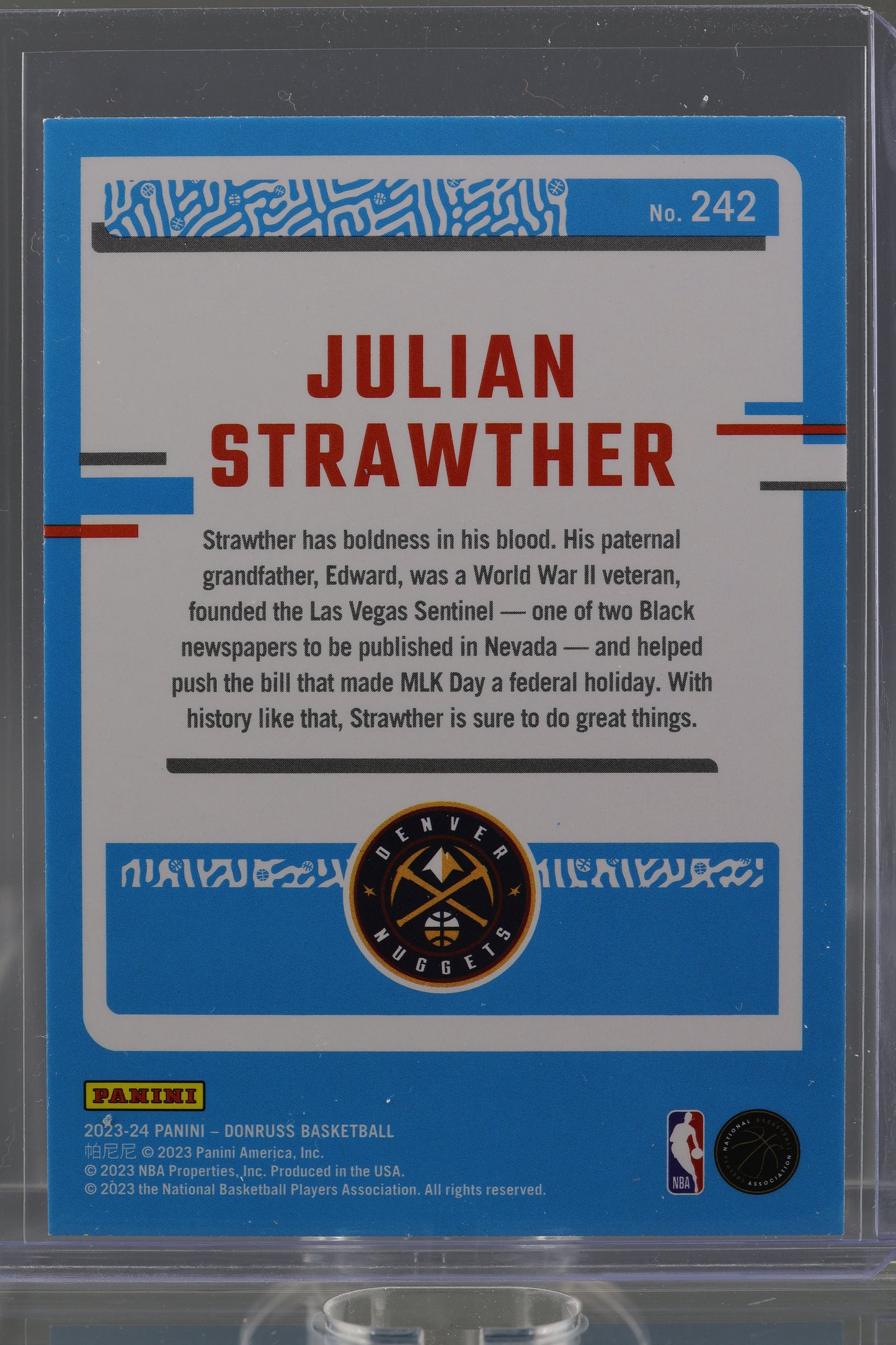 Julian Strawther 2023 Donruss Green Laser Holo  #242  Rated     Rookie RC Denver Nuggets