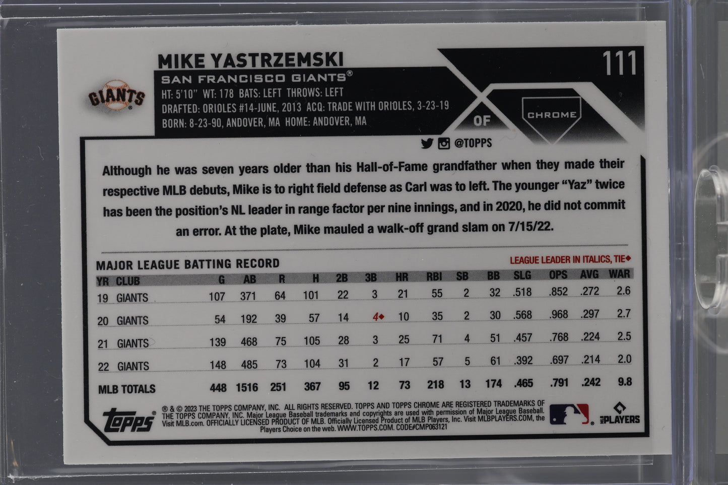 Mike Yastrzemski 2023 Topps Chrome  #111        San Francisco Giants