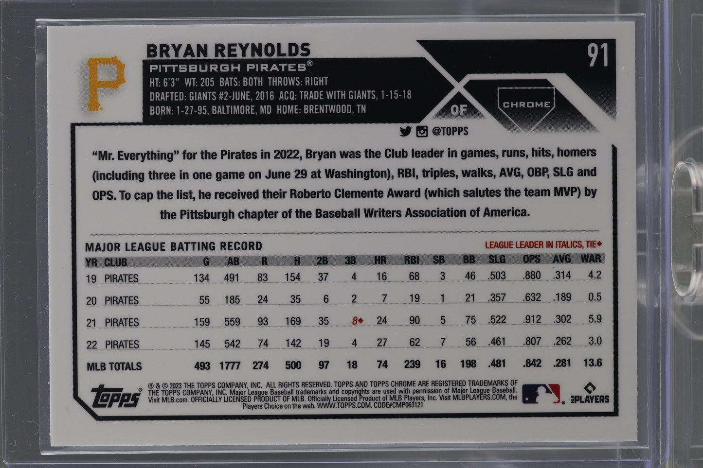 Bryan Reynolds 2023 Topps Chrome  #91        Pittsburgh Pirates