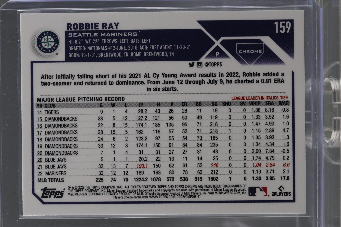 Robbie Ray 2023 Topps Chrome  #159        Seattle Mariners San Francisco Giants