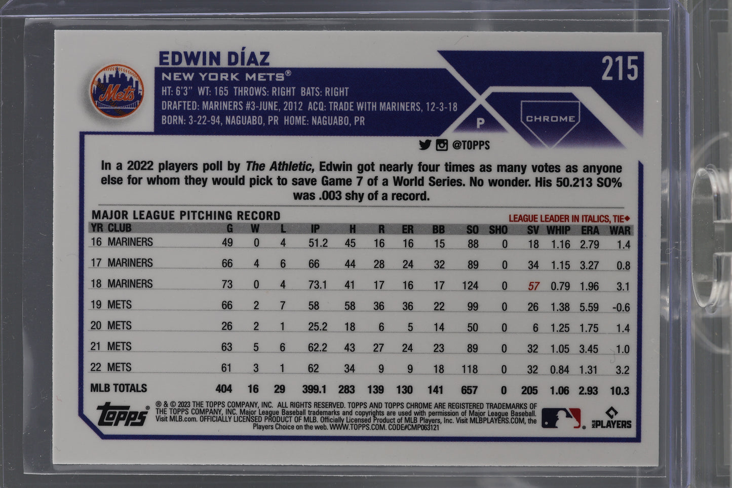 Edwin Díaz 2023 Topps Chrome  #215        New York Mets