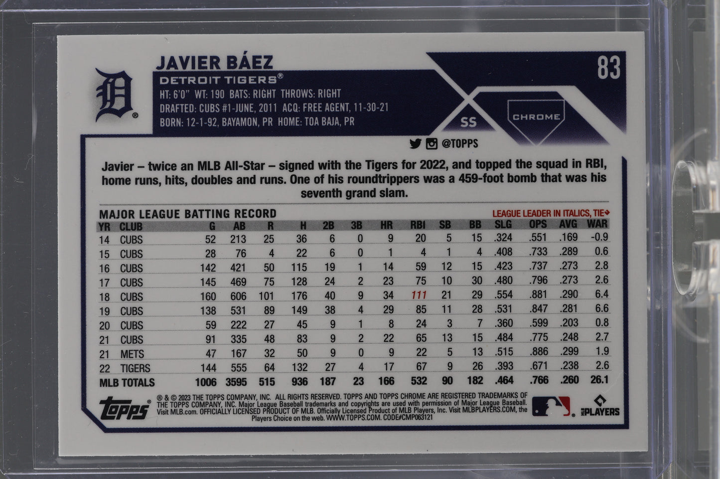 Javier Báez 2023 Topps Chrome  #83        Detroit Tigers