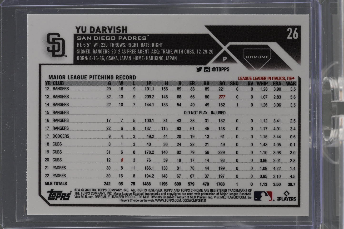 Yu Darvish 2023 Topps Chrome  #26        San Diego Padres