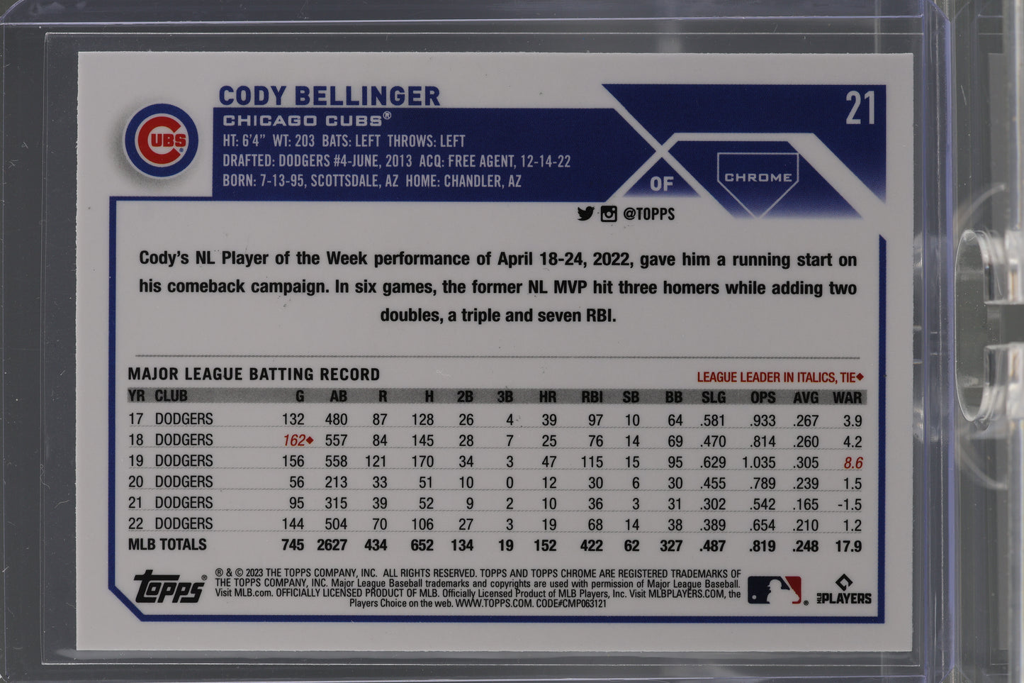 Cody Bellinger 2023 Topps Chrome X-Fractor Refractor #21        Chicago Cubs