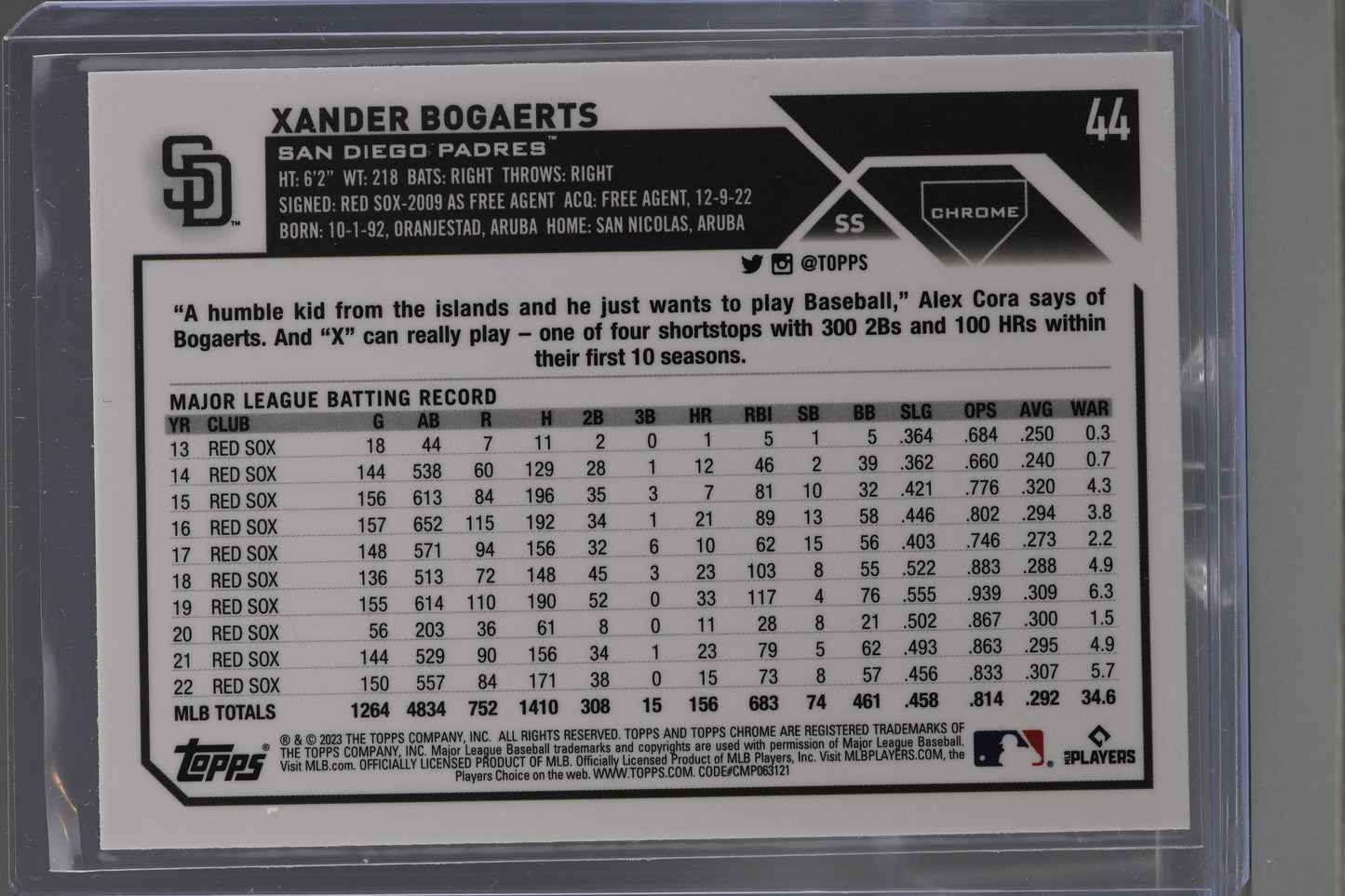 Xander Bogaerts 2023 Topps Chrome X-Fractor Refractor #44        San Diego Padres