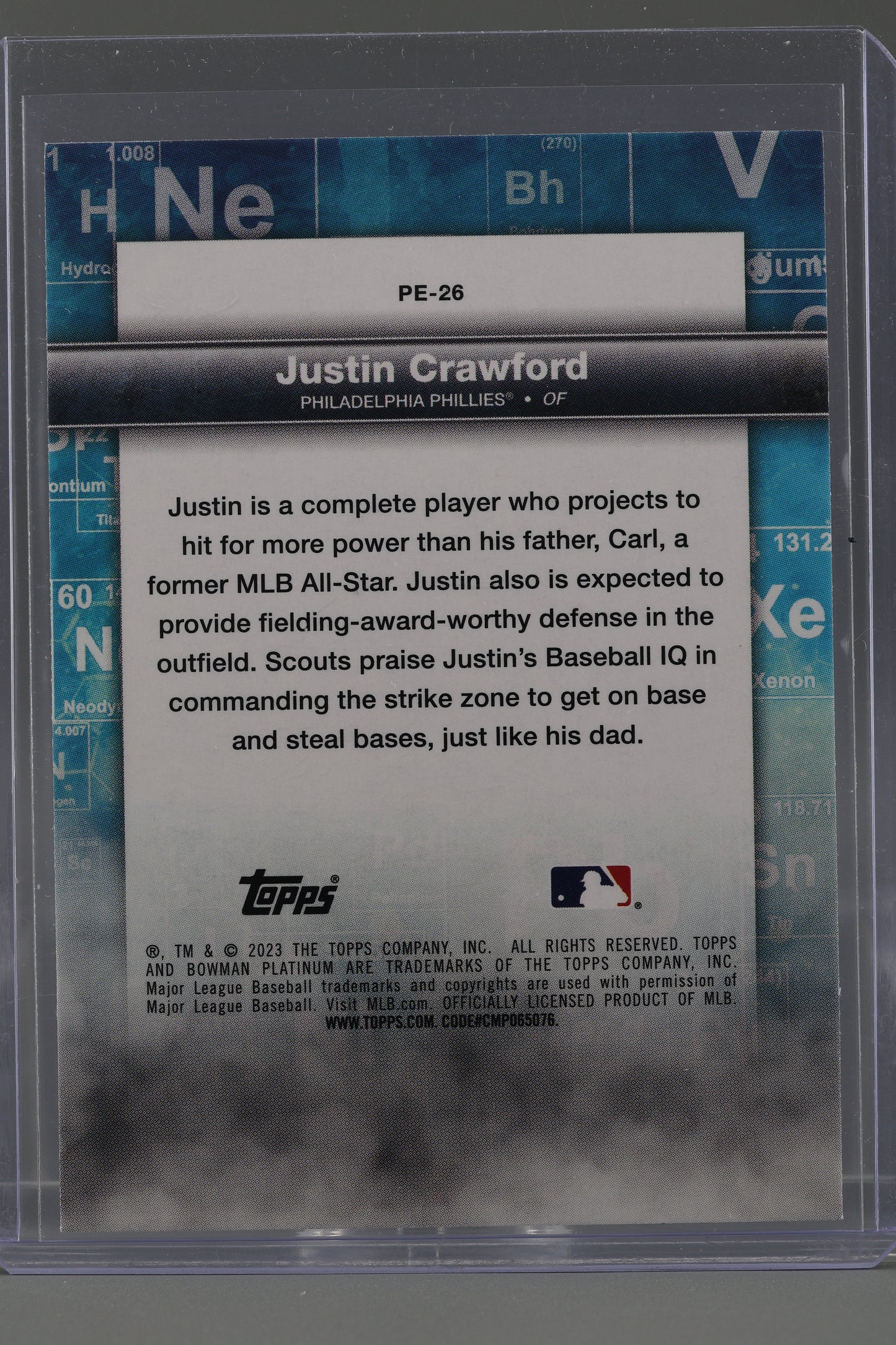 Justin Crawford 2023 Bowman Platinum Precious Elements  #PE-26        Philadelphia Phillies