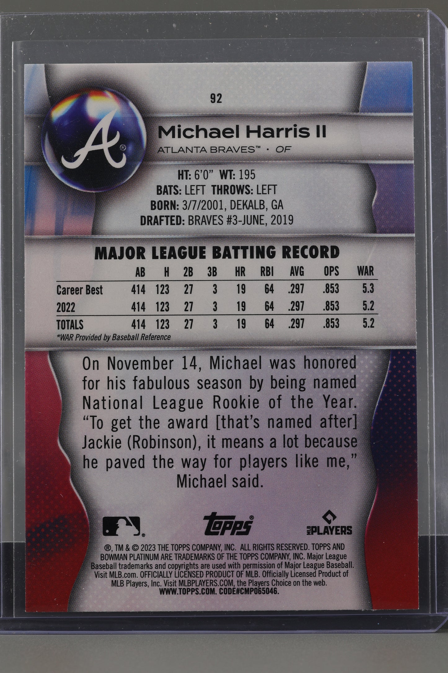 Michael Harris II 2023 Bowman Platinum  #92       Rookie Card RC Atlanta Braves