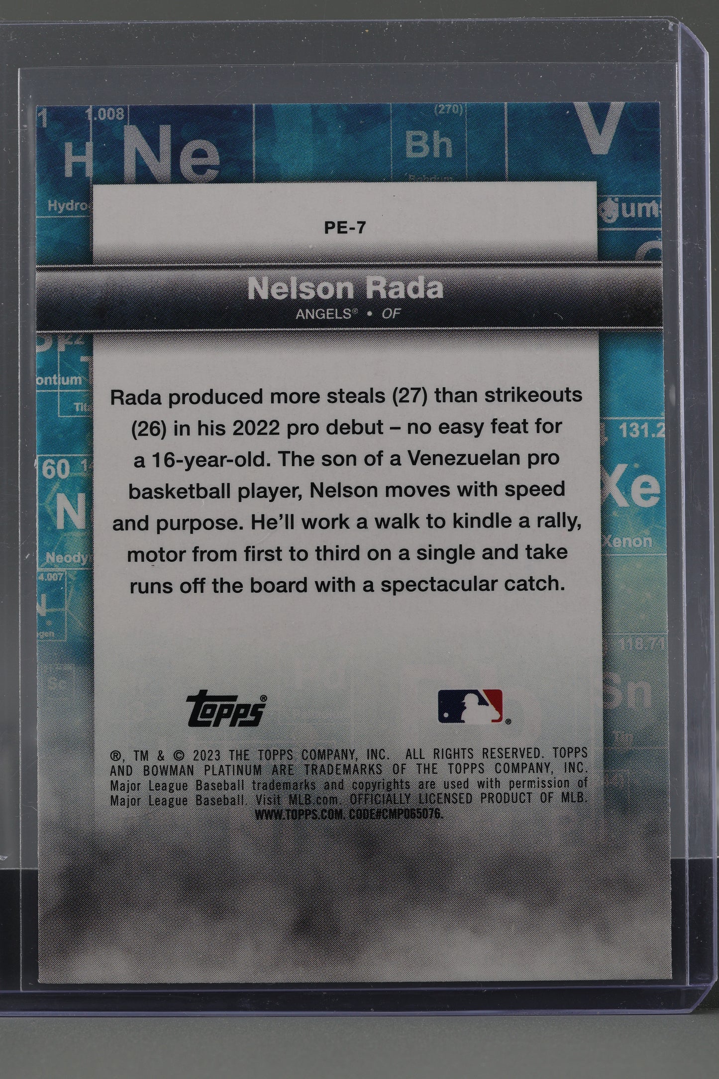 Nelson Rada 2023 Bowman Platinum Precious Elements  #PE-7        Los Angeles Angels