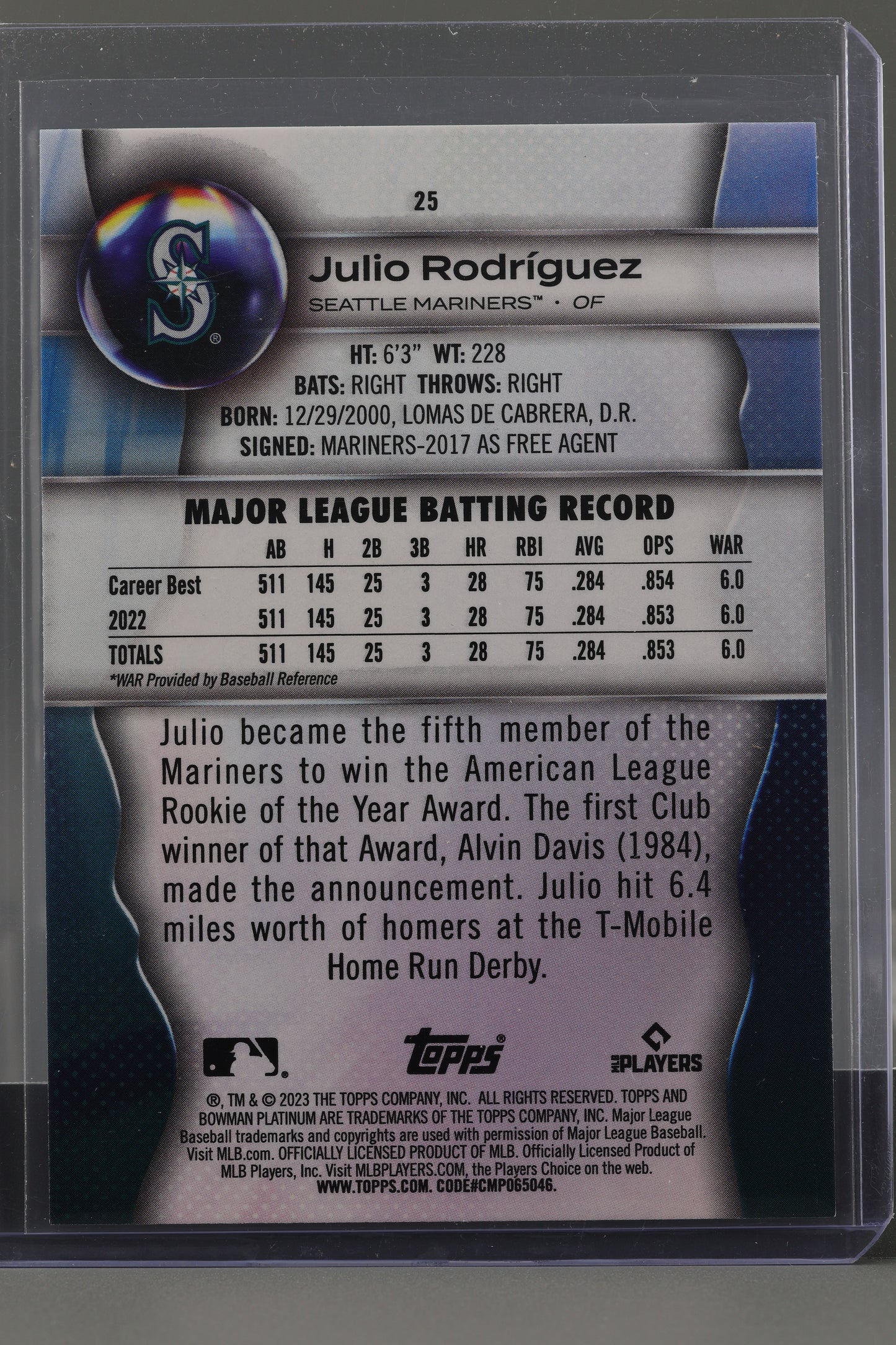 Julio Rodríguez 2023 Bowman Platinum  #25        Seattle Mariners