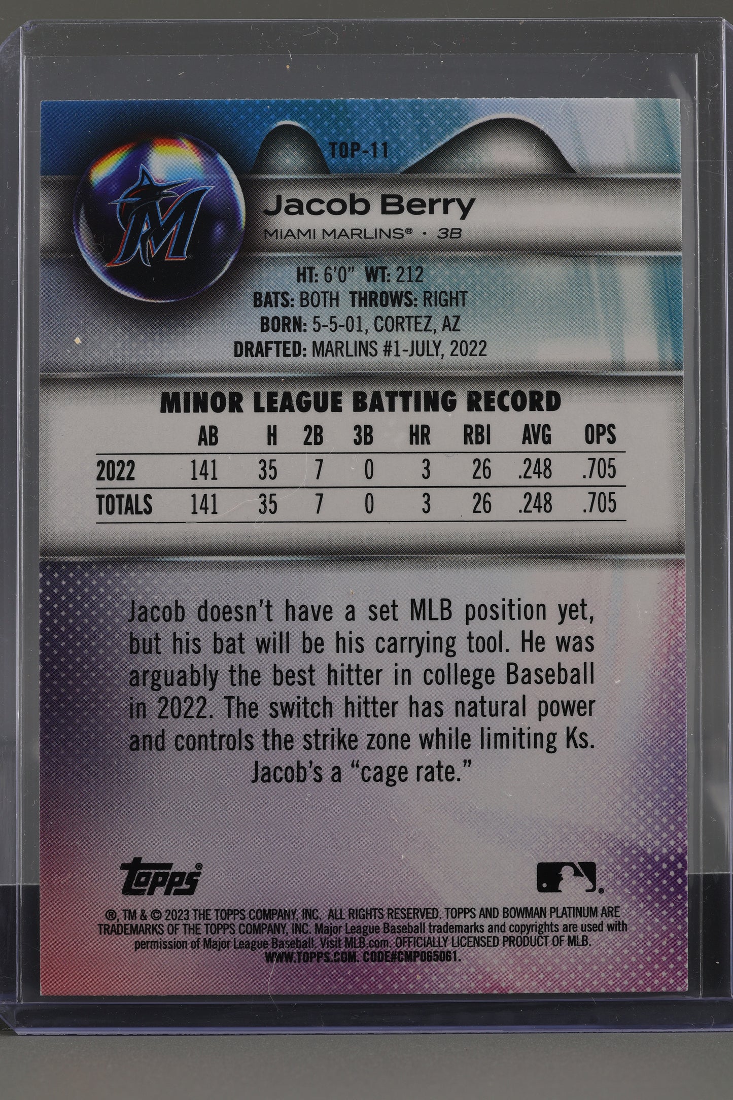 Jacob Berry 2023 Bowman Platinum Top Prospects  #TOP-11        Miami Marlins