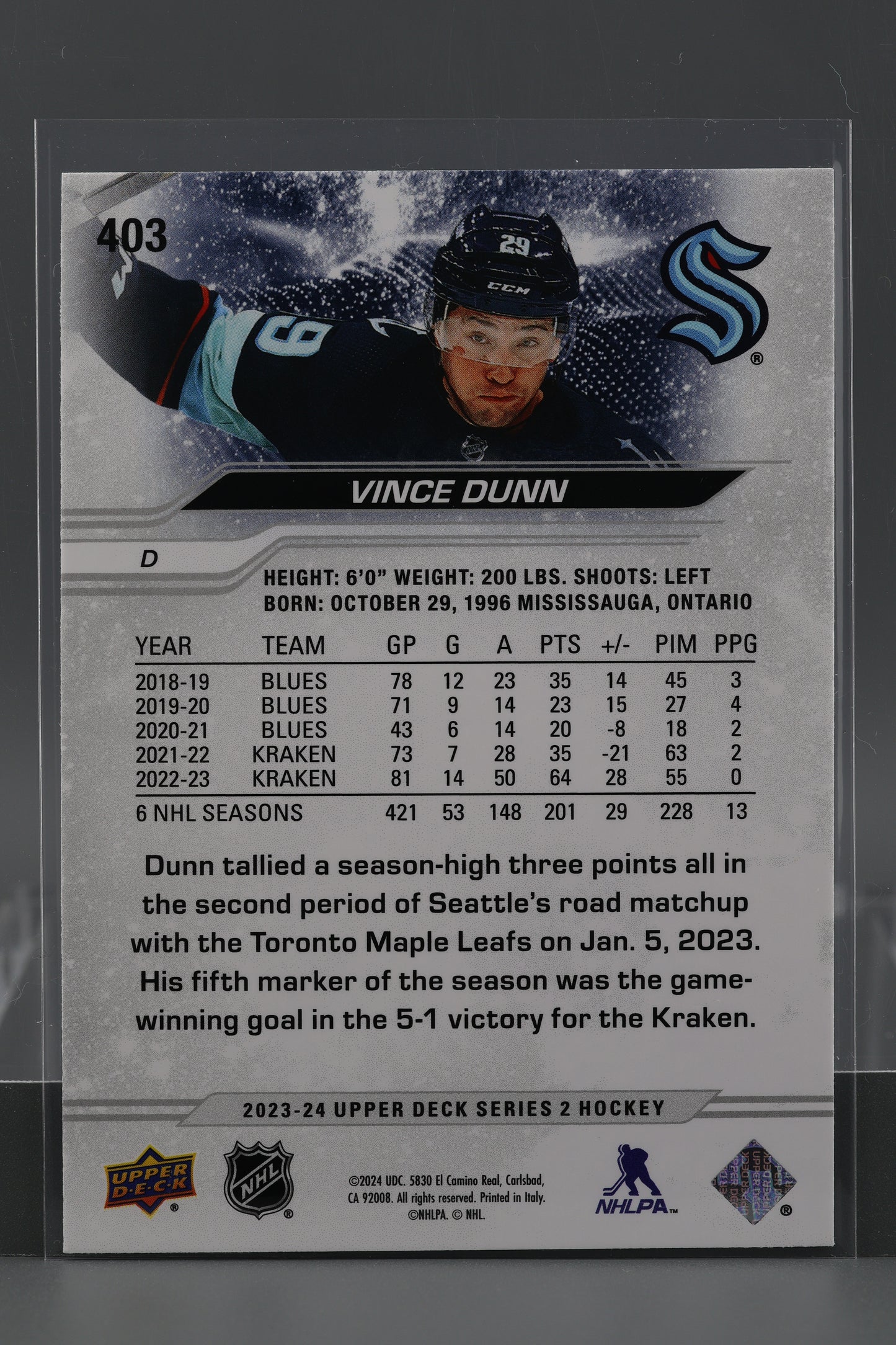 Vince Dunn 2023 Upper Deck Series Two #403        Seattle Kraken