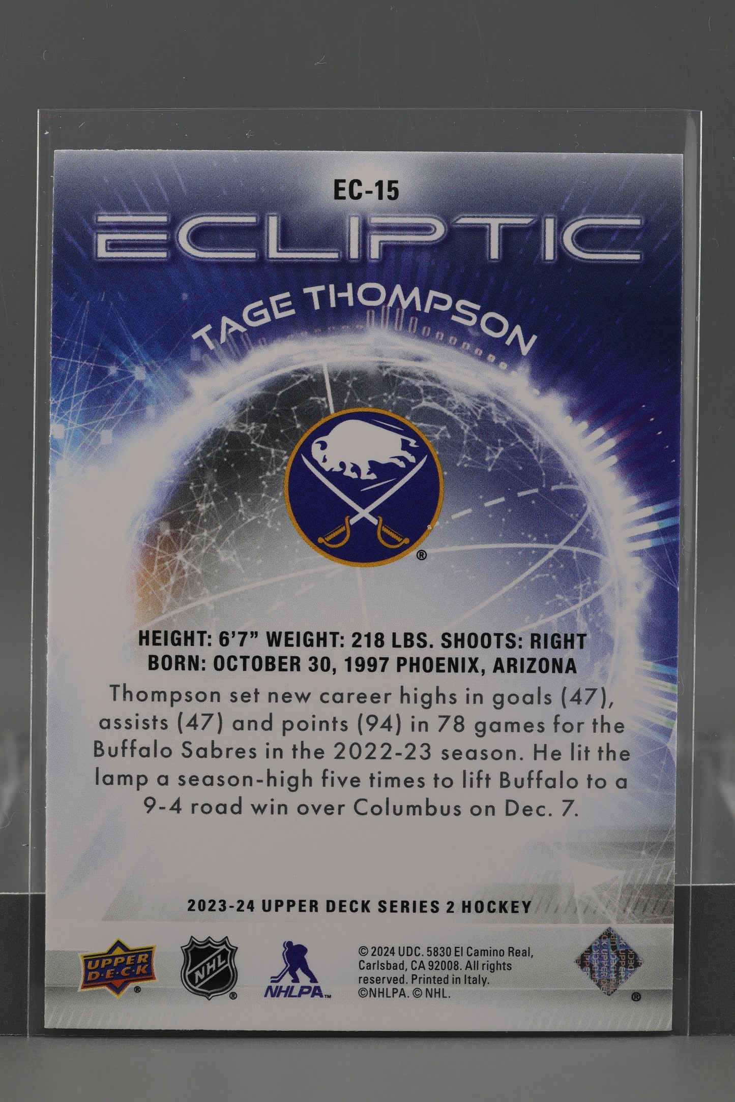 Tage Thompson 2023 Upper Deck Ecliptic Series Two #EC-15        Buffalo Sabres