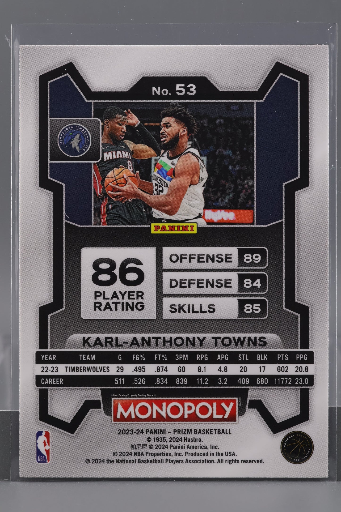 Karl-Anthony Towns 2023-24 Panini Prizm Monopoly  #53        Minnesota Timberwolves