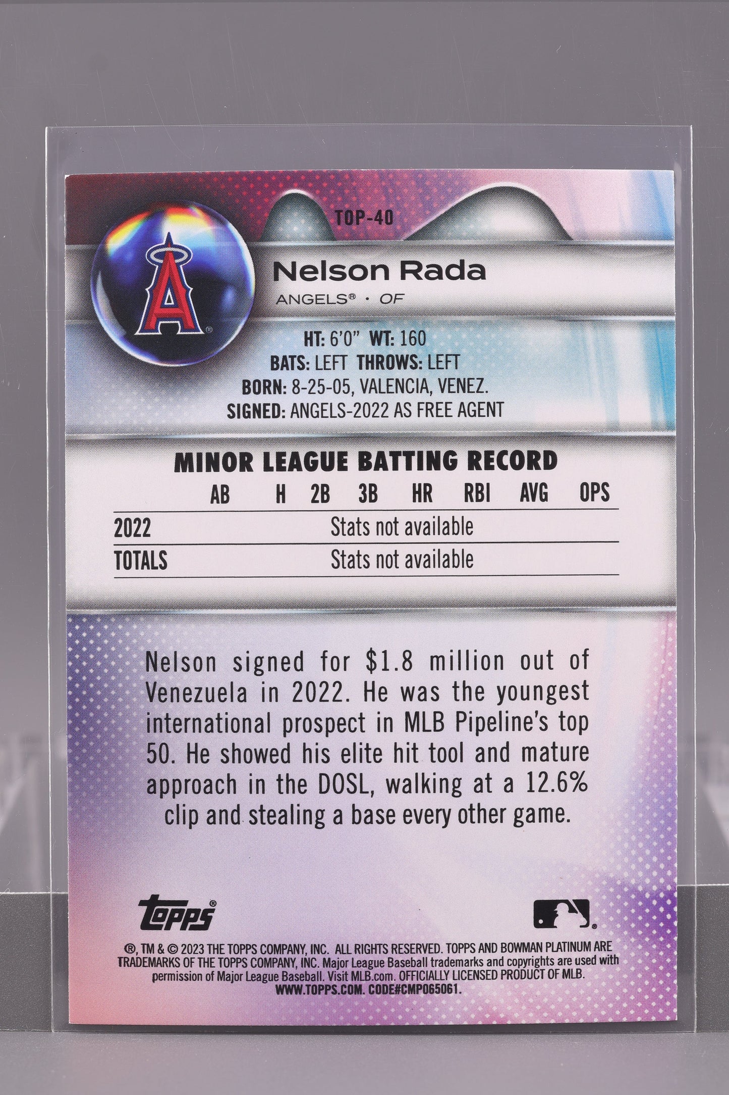 Nelson Rada 2023 Bowman Platinum Top Prospects  #TOP-40        Los Angeles Angels