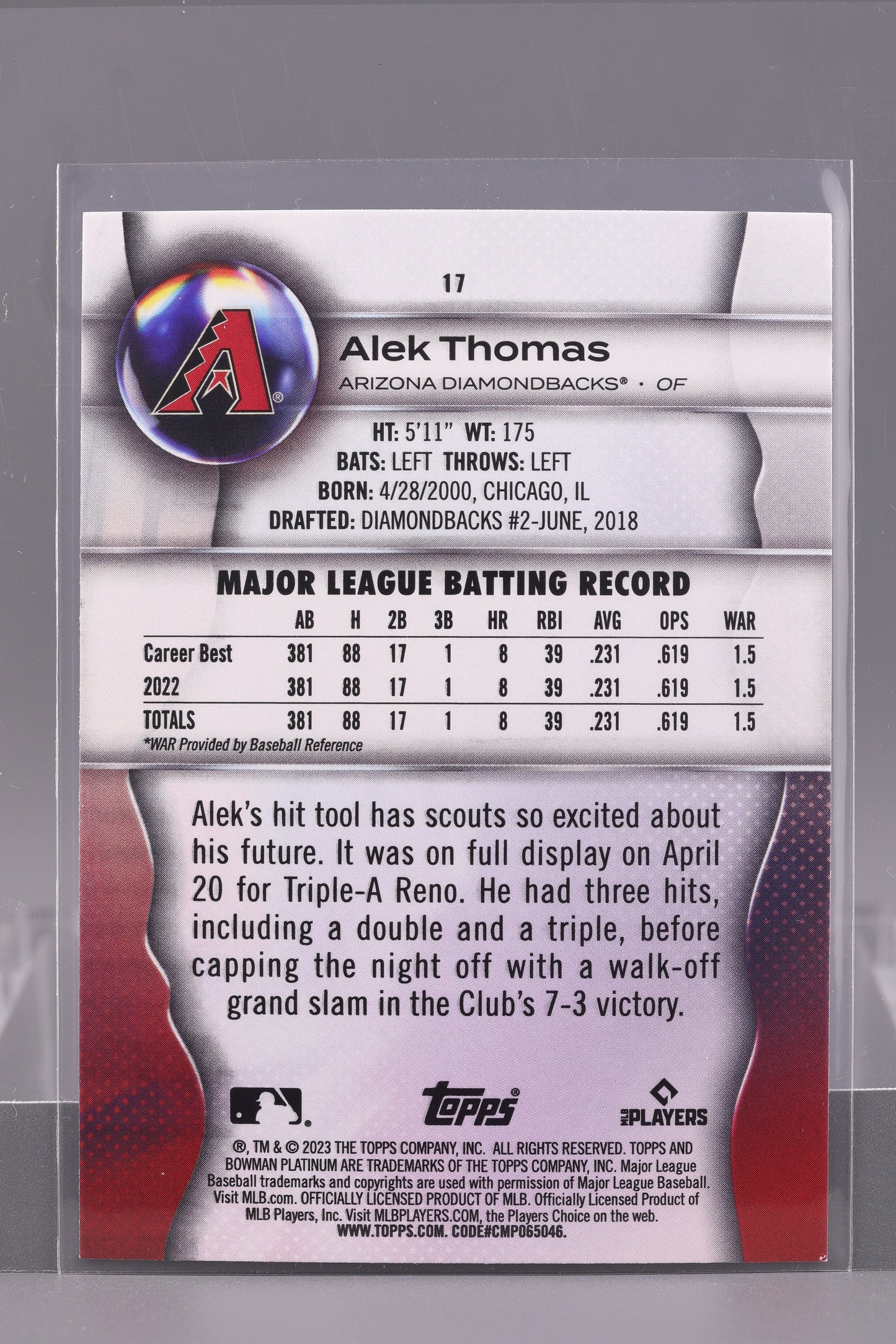 Alek Thomas 2023 Bowman Platinum  #17        Arizona Diamondbacks