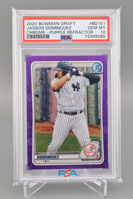 Jasson Dominguez 2020 Bowman Draft #BD151 Chrome Purple Refractor PSA 10