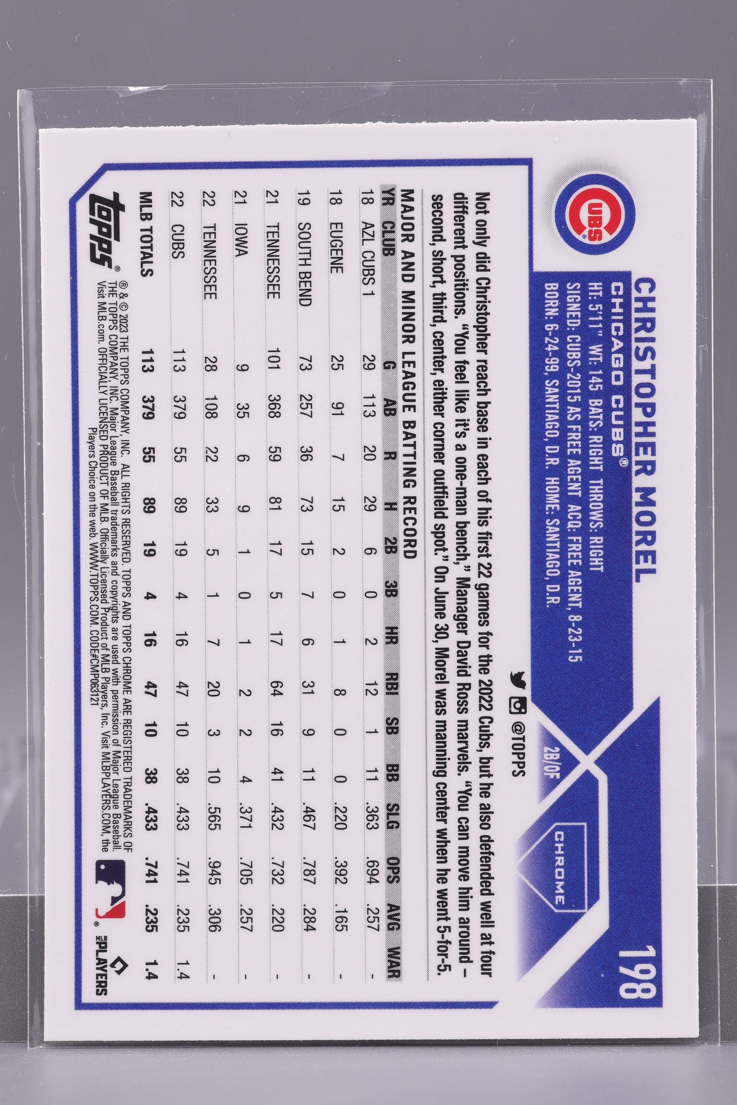 Christopher Morel 2023 Topps Chrome #198         Chicago Cubs