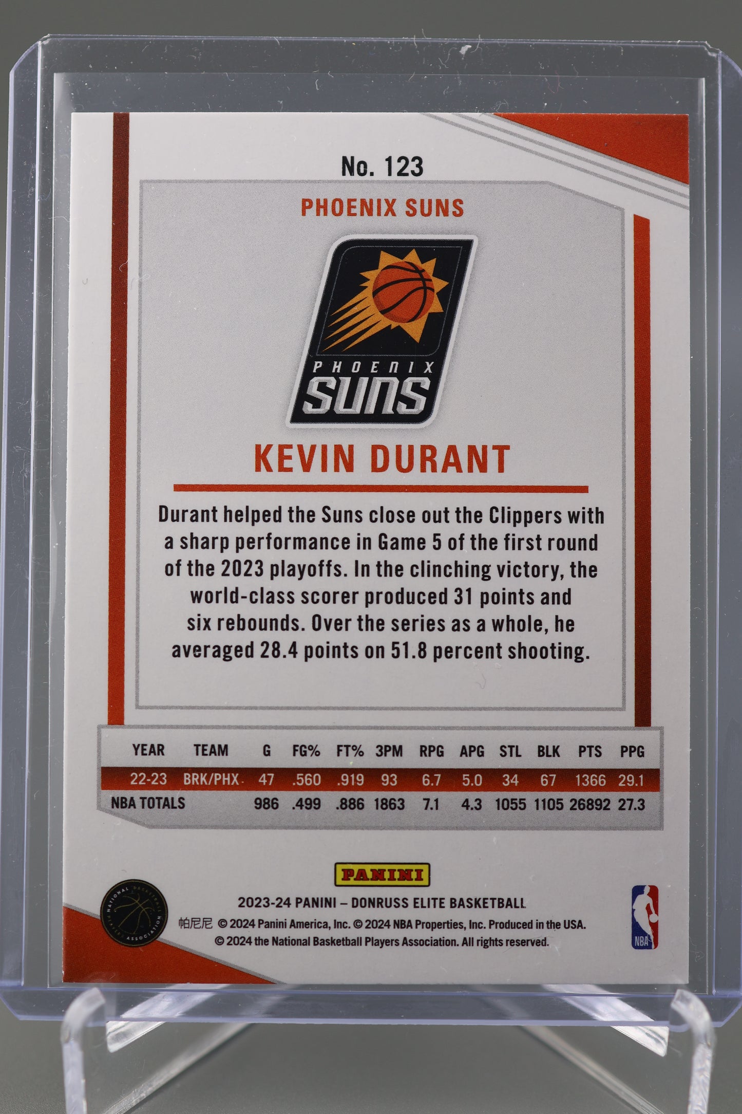 Kevin Durant 2023-24 Donruss Elite #123 Phoenix Suns