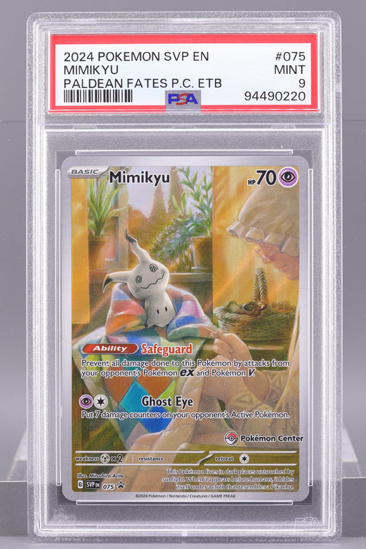 Mimikyu 2024 Paldean Fates Pokemon Center ETB  #75    PSA 9   Black Star Promo