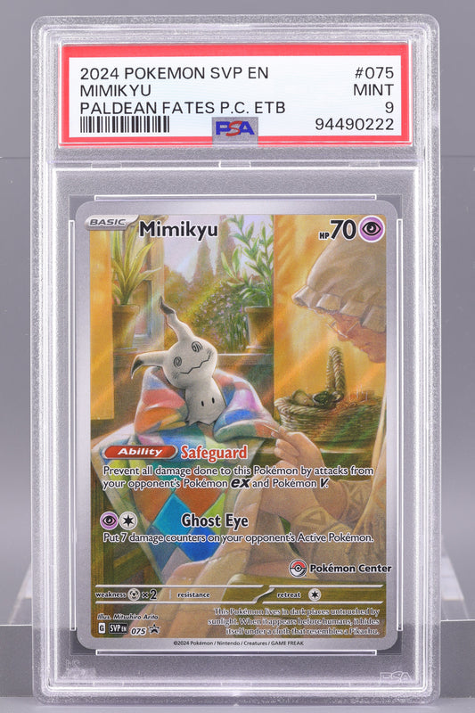 Mimikyu 2024 Paldean Fates Pokemon Center ETB  #75    PSA 9   Black Star Promo