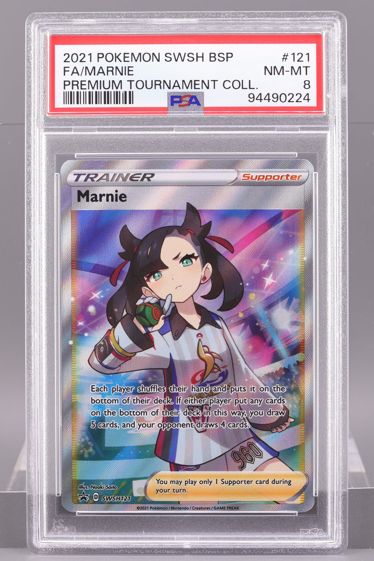 Marnie 2021 Premium Tournament Collection  #SWSH121    PSA 8   Black Star Promo