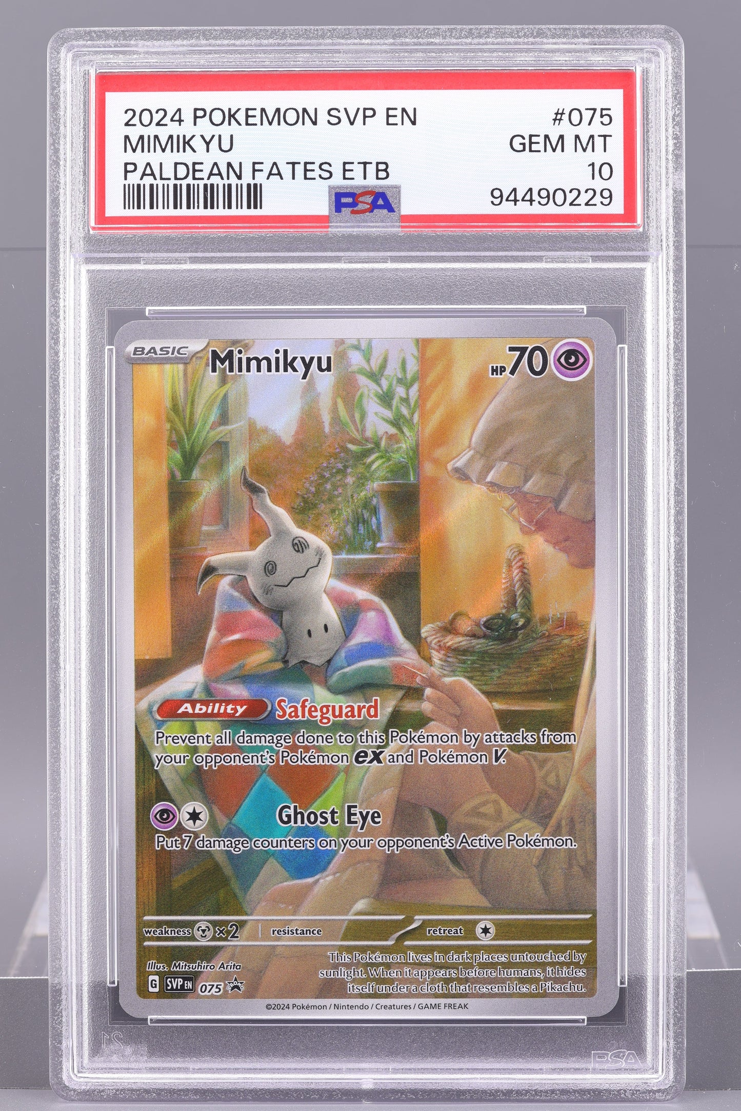 Mimikyu 2024 Paldean Fates ETB  #75    PSA 10   Black Star Promo