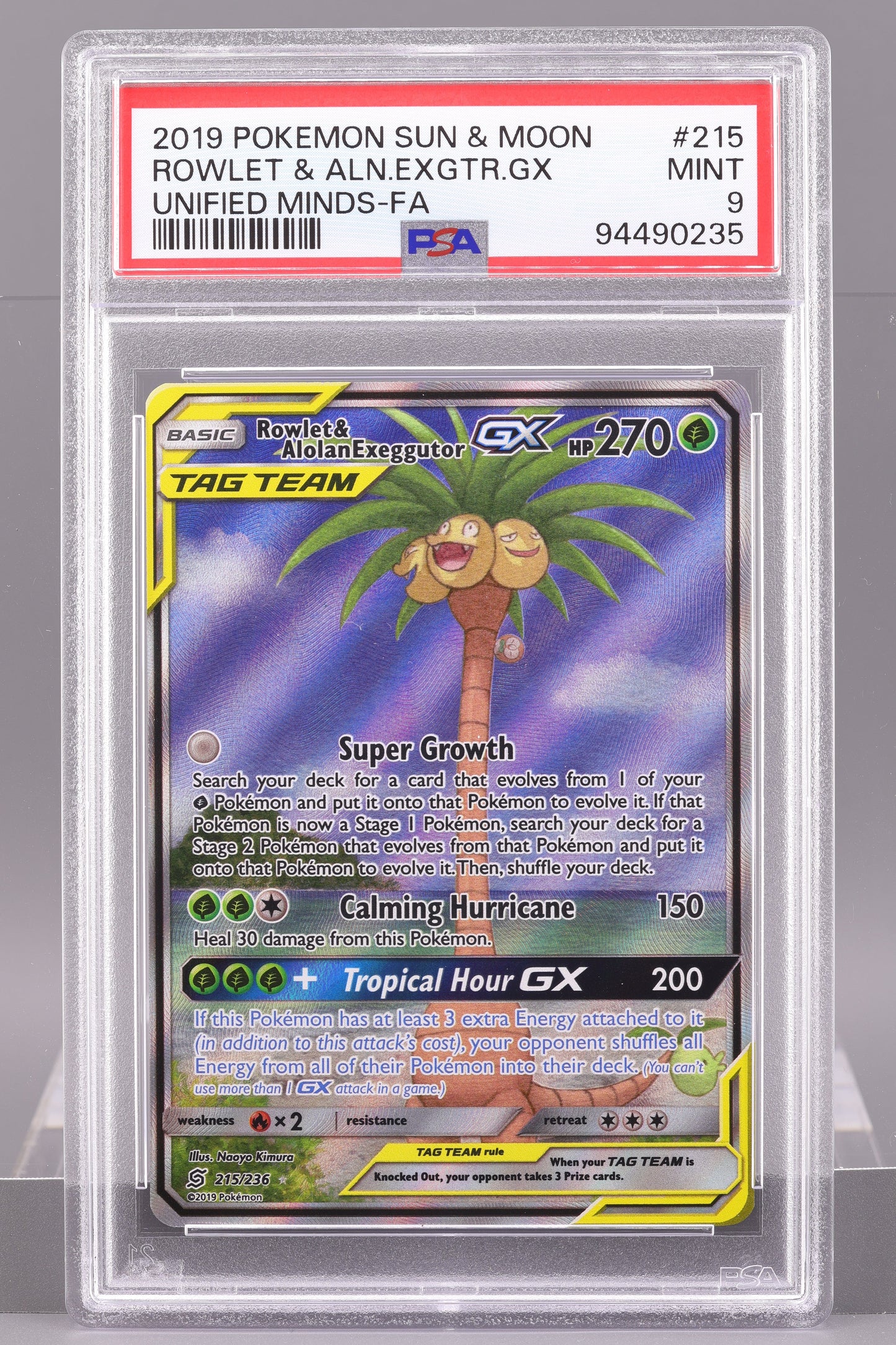 Rowlet & AlolanExeggutor 2019 Unified Minds  #215    PSA 9