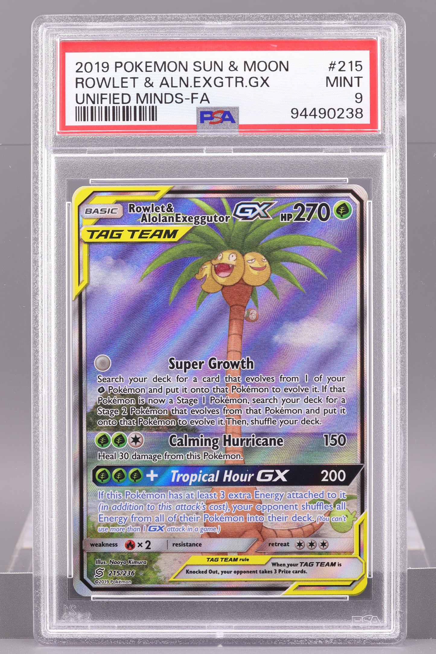 Rowlet & AlolanExeggutor 2019 Unified Minds  #215    PSA 9