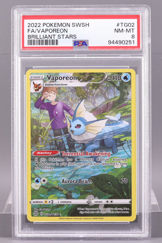 Vaporeon 2022 Brilliant Stars Sword & Shield #TG02    PSA 8