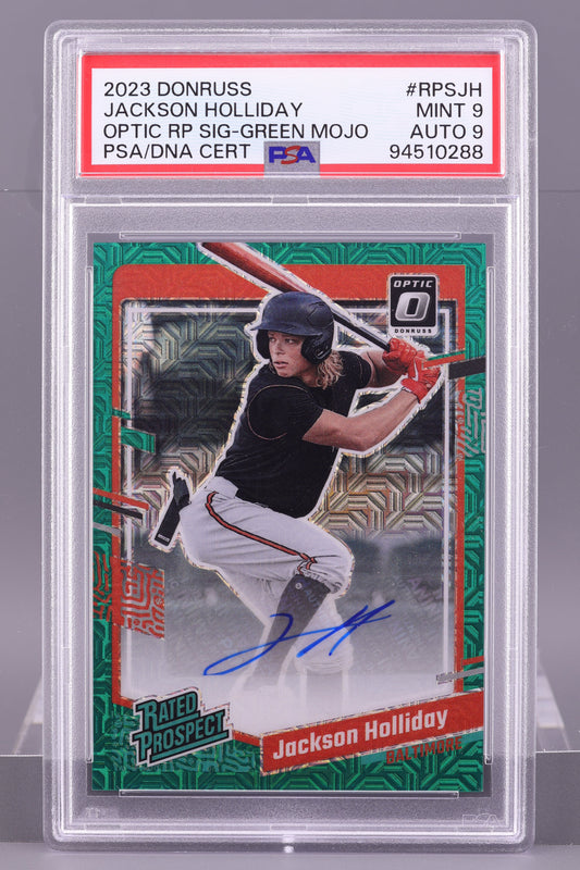 Jackson Holliday 2023 Donruss Optic Rated Prospect Rush  #76 01/10 PSA 9/Auto 9   Baltimore Orioles