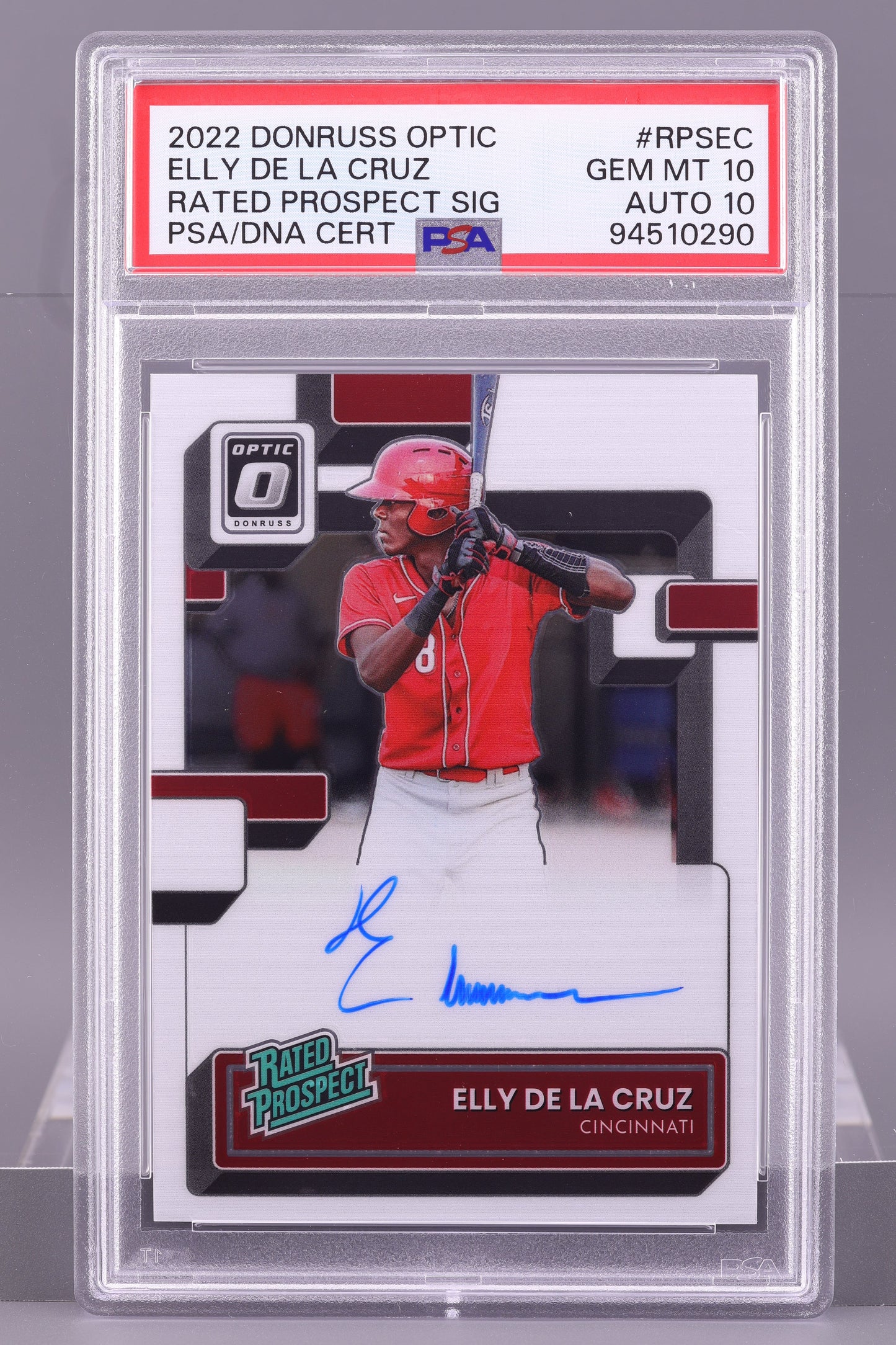 Elly De La Cruz 2022 Donruss Optic Rated Prospect  #RPSEC   PSA 10/Auto 10 POP 3  Cincinnati Reds