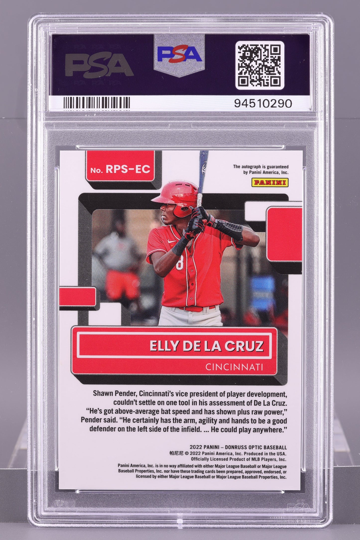 Elly De La Cruz 2022 Donruss Optic Rated Prospect  #RPSEC   PSA 10/Auto 10 POP 3  Cincinnati Reds