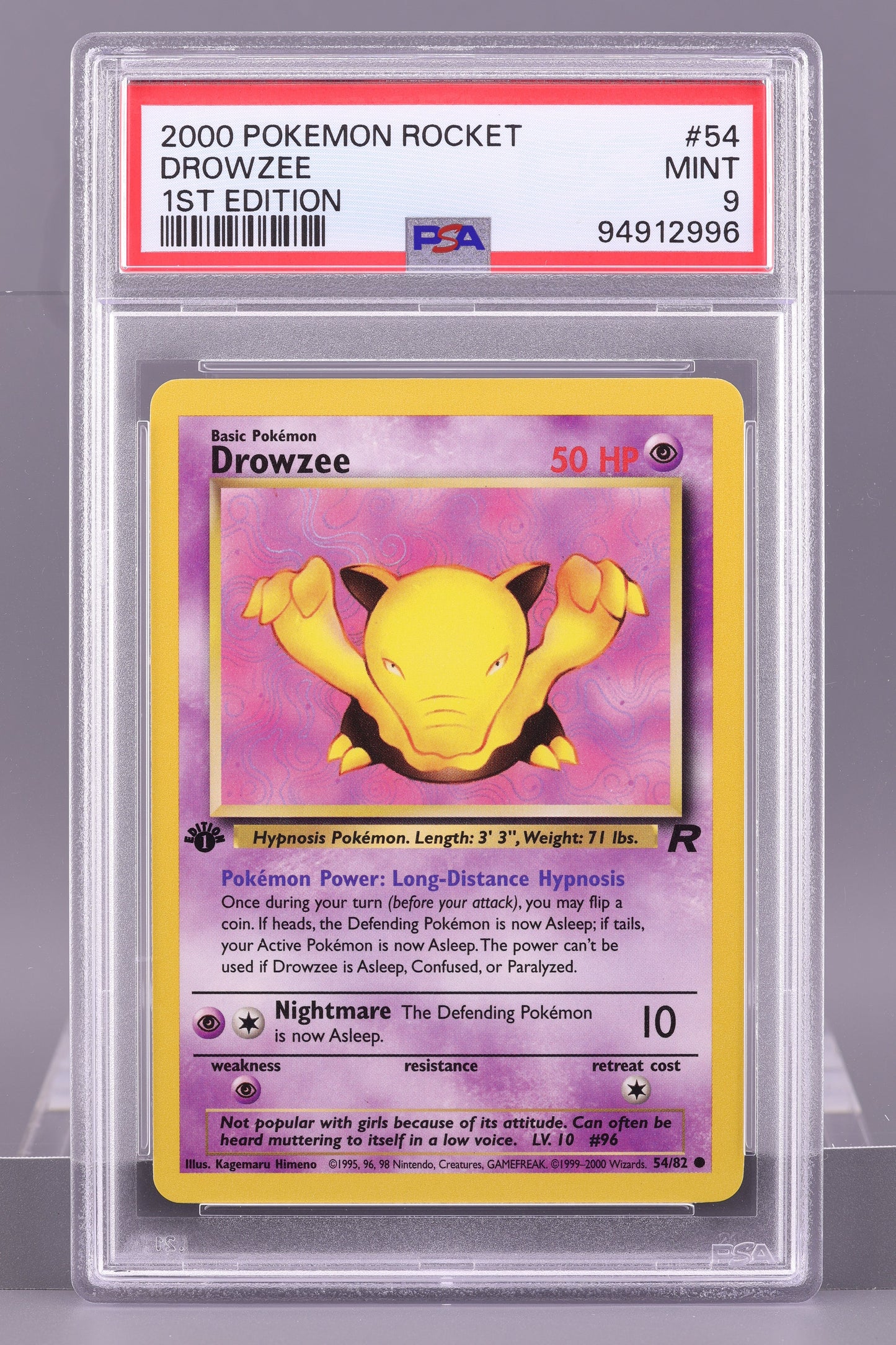 Drowzee 2000 Team Rocket 1st Edition #54    PSA 9