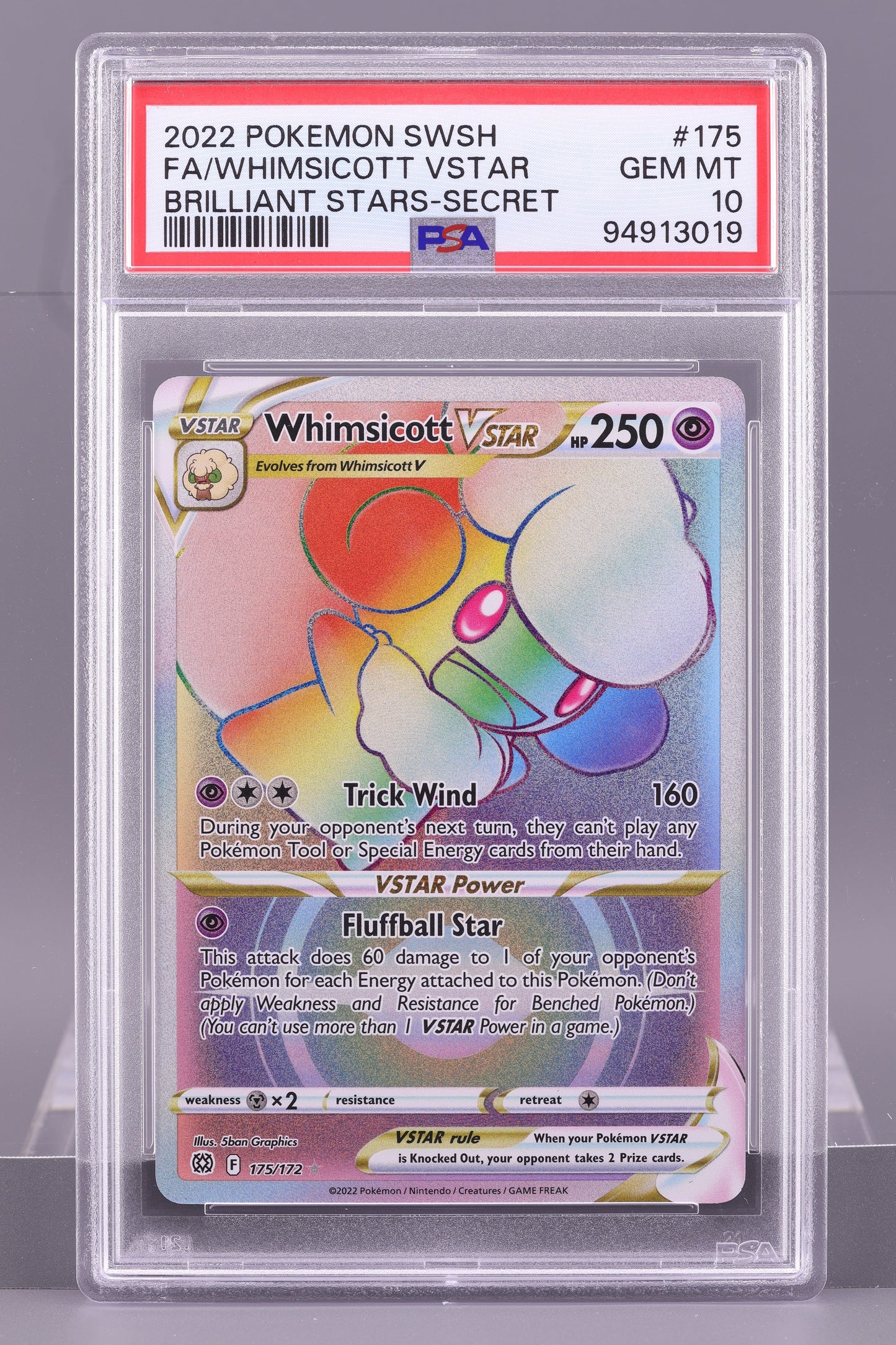 Whimsicott VSTAR 2022 Sword & Shield Brilliant Stars #175    PSA 10   VSTAR/Rare Rainbow