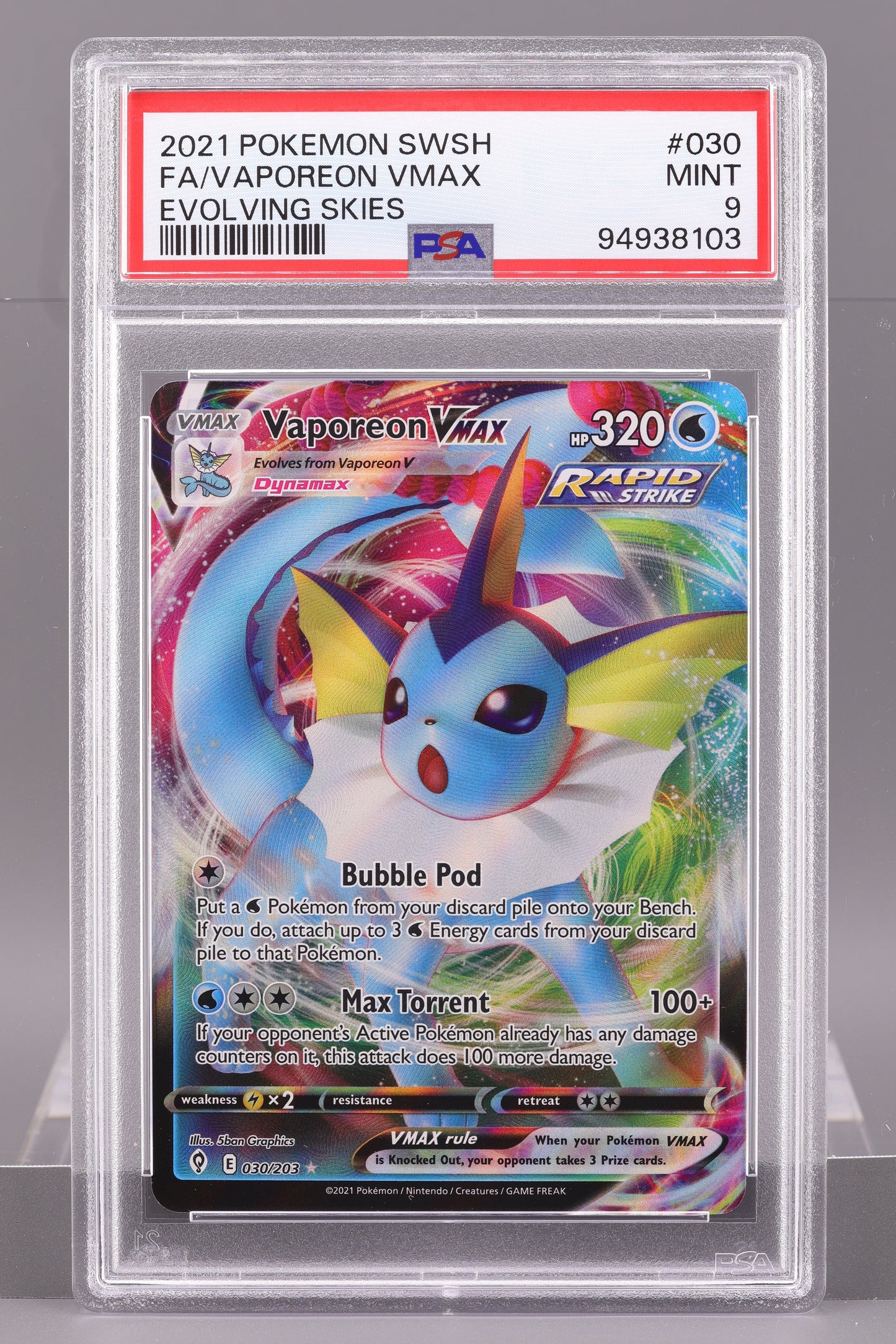 Vaporeon VMAX 2021 Evolving Skies  #30    PSA 9