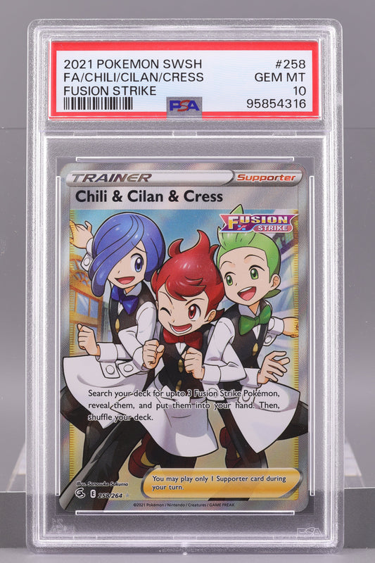 Chili & Cilan & Cress 2021 Fusion Strike #258 SWSH    PSA 10