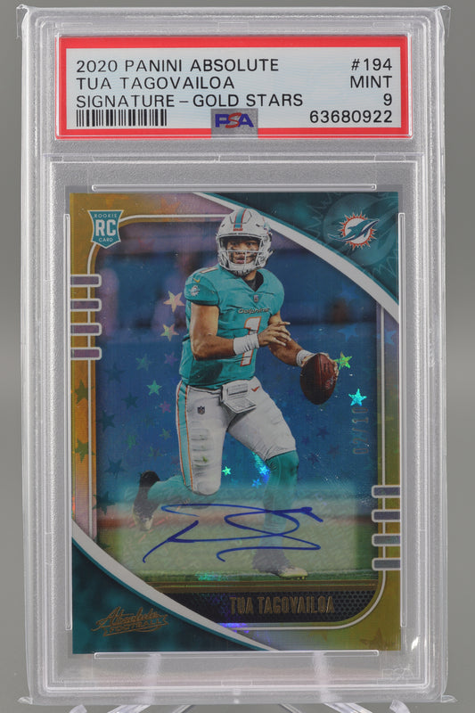 Tua Tagovailoa 2020 Panini Absolute #194 Gold Stars Auto /10 PSA 9 Rookie Card RC Miami Dolphins