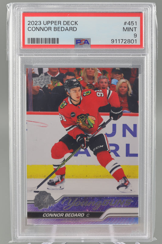 Connor Bedard 2024 Upper Deck Series 2 #451 YG Young Guns PSA 9     Rookie RC Blackhawks