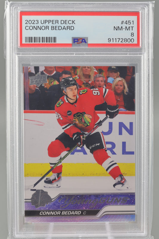 Connor Bedard 2024 Upper Deck Series 2 #451 YG Young Guns PSA 8     Rookie RC Blackhawks