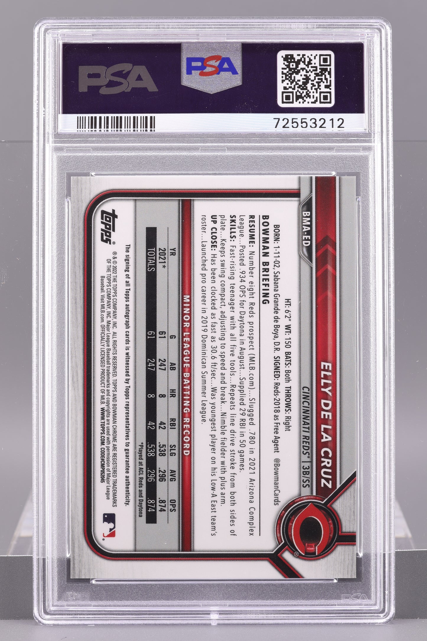 Elly De La Cruz 2022 Bowman Mega Box BMA-ED Chrome Autograph PSA 9 Cinncinati Reds