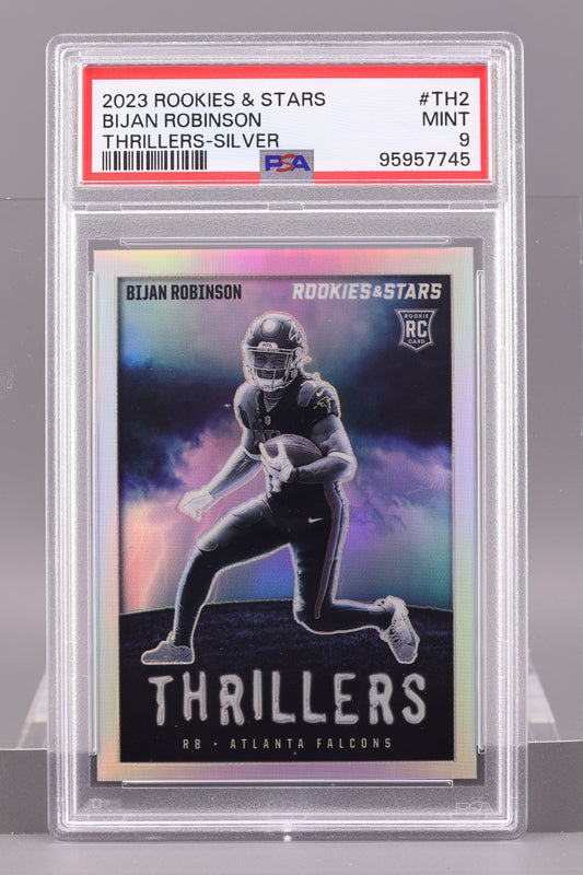 Bijan Robinson 2023 Panini Rookies & Stars #TH2 Thrillers Silver PSA 9 RC