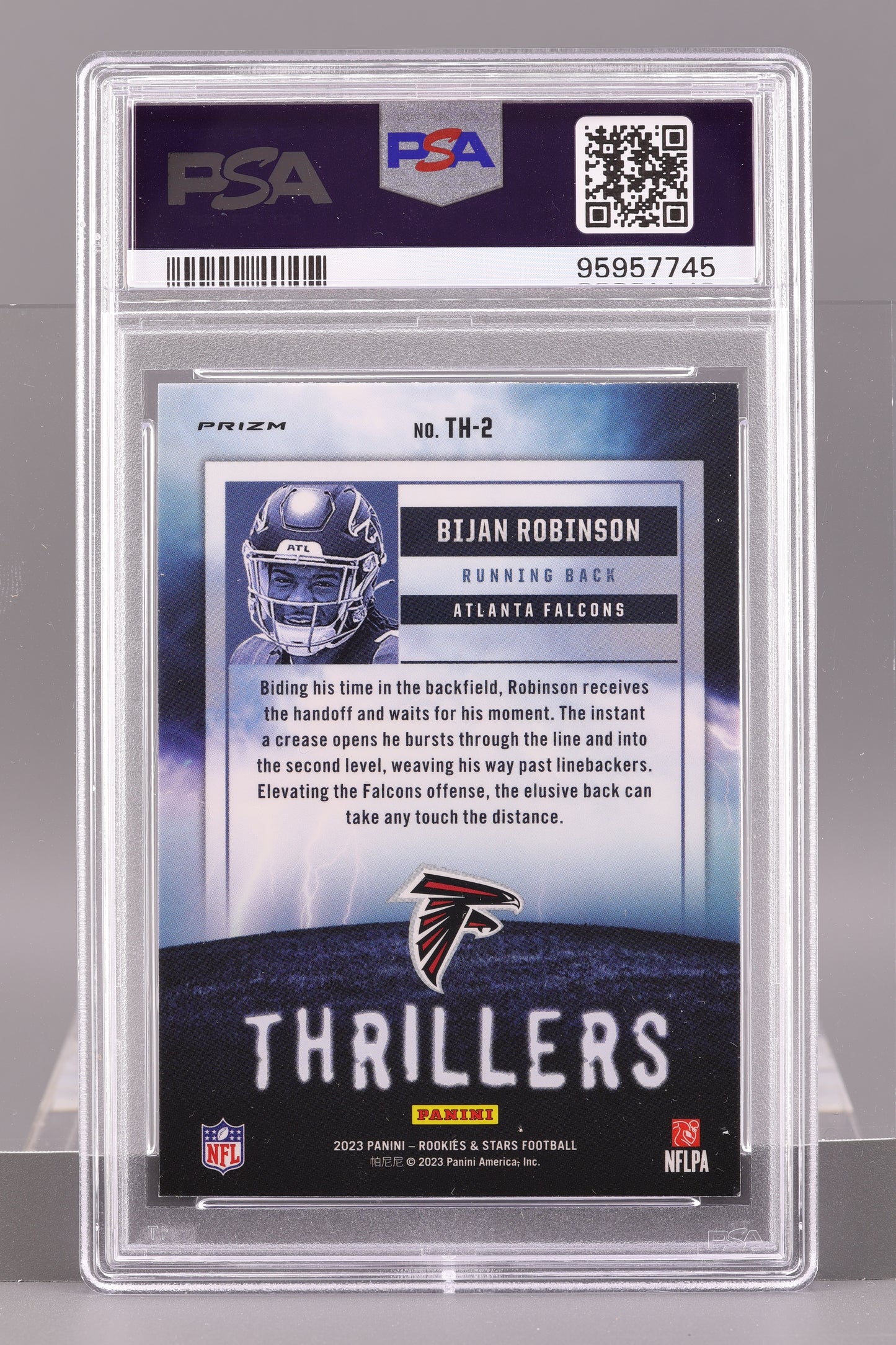 Bijan Robinson 2023 Panini Rookies & Stars #TH2 Thrillers Silver PSA 9 RC