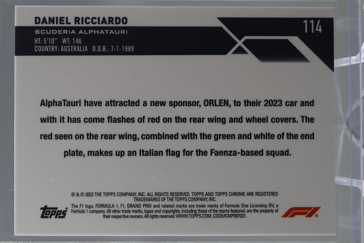 Daniel Ricciardo 2023 Topps Chrome Formula 1  #114 RACECAR